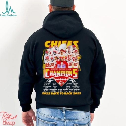 Chiefs Super Bowl LVIII Champions 2022 back to back 2023 signatures shirt