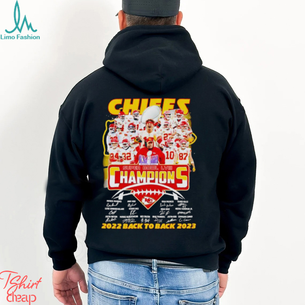 Chiefs Super Bowl LVIII Champions 2022 back to back 2023 signatures shirt Chiefs Super Bowl LVIII Champions 2022 back to back 2023 signatures shirt