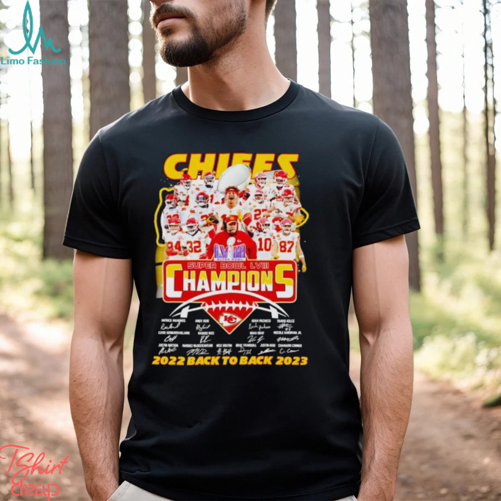 Chiefs Super Bowl LVIII Champions 2022 back to back 2023 signatures shirt Chiefs Super Bowl LVIII Champions 2022 back to back 2023 signatures shirt