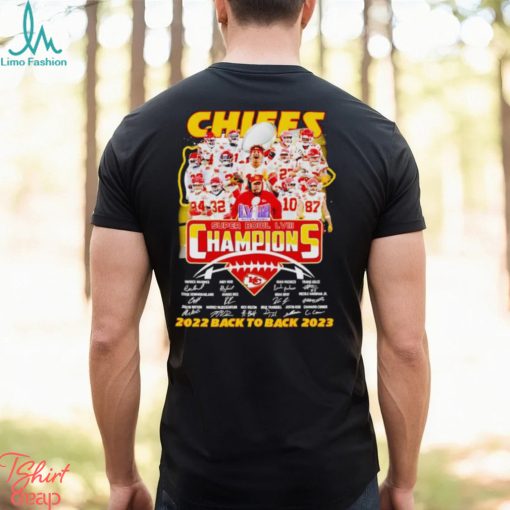 Chiefs Super Bowl LVIII Champions 2022 back to back 2023 signatures shirt