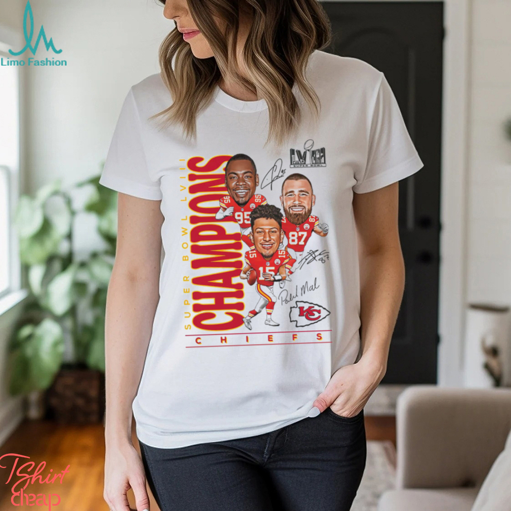 Chris Jones Travis Kelce Patrick Mahomes Kansas City Chiefs Super Bowl Lviii Champions Caricature T Shirt Chris Jones Travis Kelce Patrick Mahomes Kansas City Chiefs Super Bowl Lviii Champions Caricature T Shirt