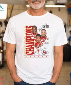 Chris Jones Travis Kelce Patrick Mahomes Kansas City Chiefs Super Bowl Lviii Champions Caricature T Shirt
