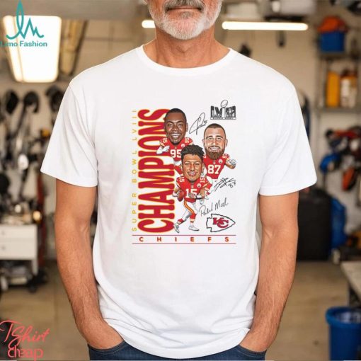 Chris Jones Travis Kelce Patrick Mahomes Kansas City Chiefs Super Bowl Lviii Champions Caricature T Shirt