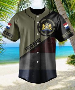 Custom Name Netherlands Round Style Grunge Flag Baseball Jersey Shirt Gift For Men And Women