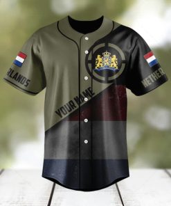 Custom Name Netherlands Round Style Grunge Flag Baseball Jersey Shirt Gift For Men And Women