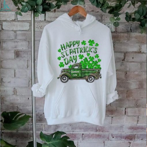 Happy St Patrick’s Day Shamrock Farm Truck Print Casual Shirt