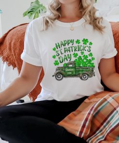 Happy St Patrick’s Day Shamrock Farm Truck Print Casual Shirt