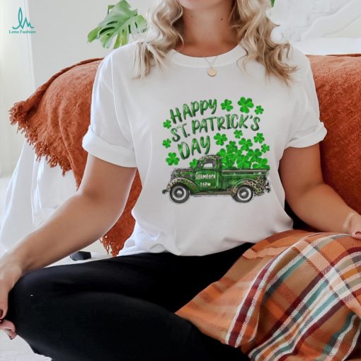 Happy St Patrick’s Day Shamrock Farm Truck Print Casual Shirt