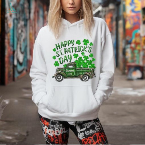 Happy St Patrick’s Day Shamrock Farm Truck Print Casual Shirt