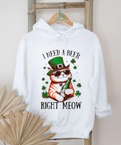 I need a beer right meow cat holds beer St Patrick’s day shirt