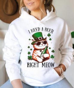 I need a beer right meow cat holds beer St Patrick’s day shirt