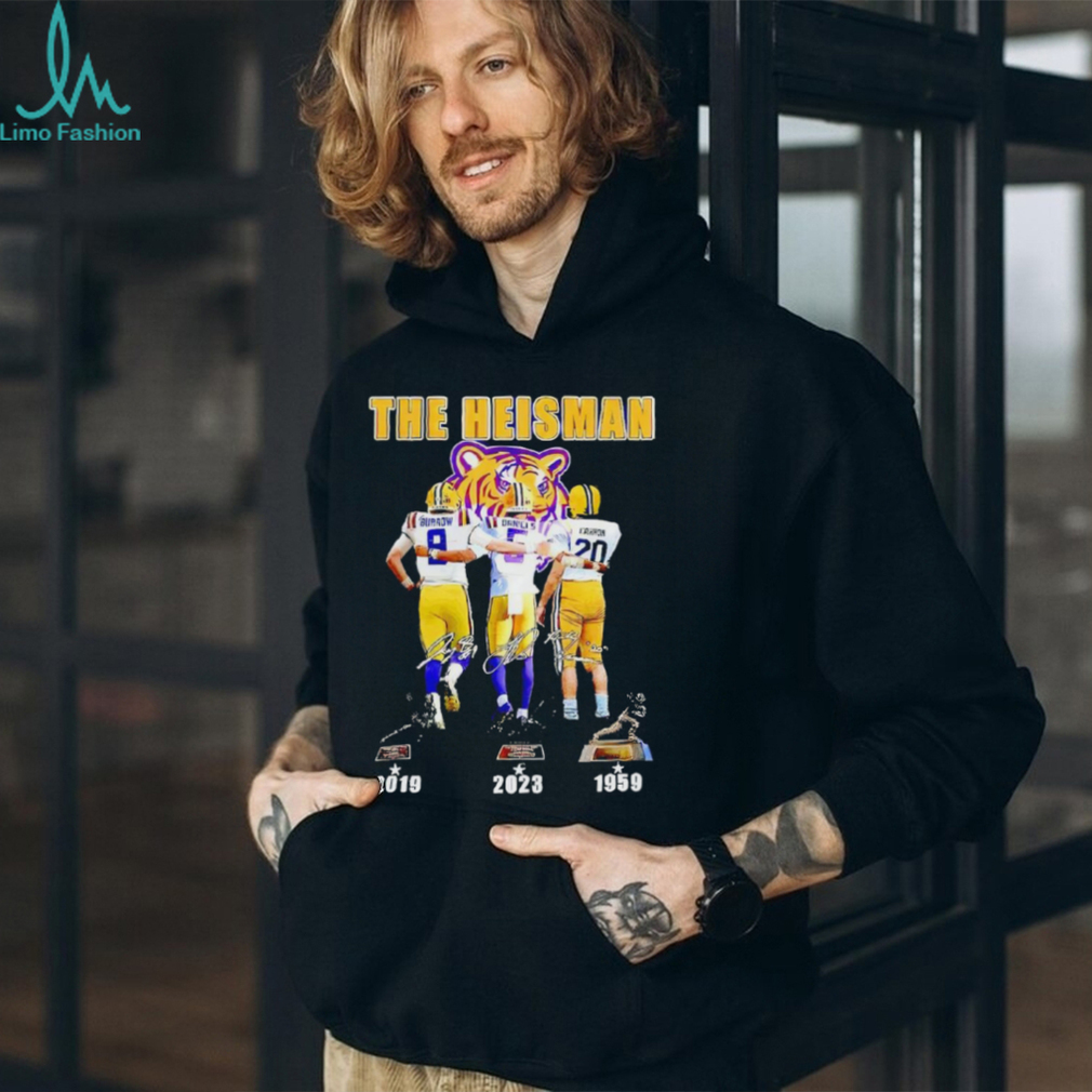 Jayden Daniels Joe Burrow And Billy Cannon Lsu Tigers The Heisman Trophy Signatures shirt Jayden Daniels Joe Burrow And Billy Cannon Lsu Tigers The Heisman Trophy Signatures shirt