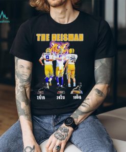 Jayden Daniels Joe Burrow And Billy Cannon Lsu Tigers The Heisman Trophy Signatures shirt, hoodie, sweater, long sleeve and tank top Jayden Daniels Joe Burrow And Billy Cannon Lsu Tigers The Heisman Trophy Signatures shirt
