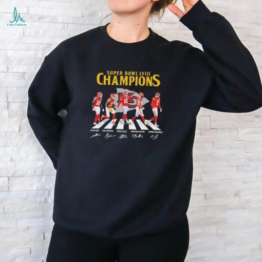 KC Chiefs Super Bowl LVIII Champions Reid Pacheco Kelce Butker and Mahomes abbey road signatures shirt