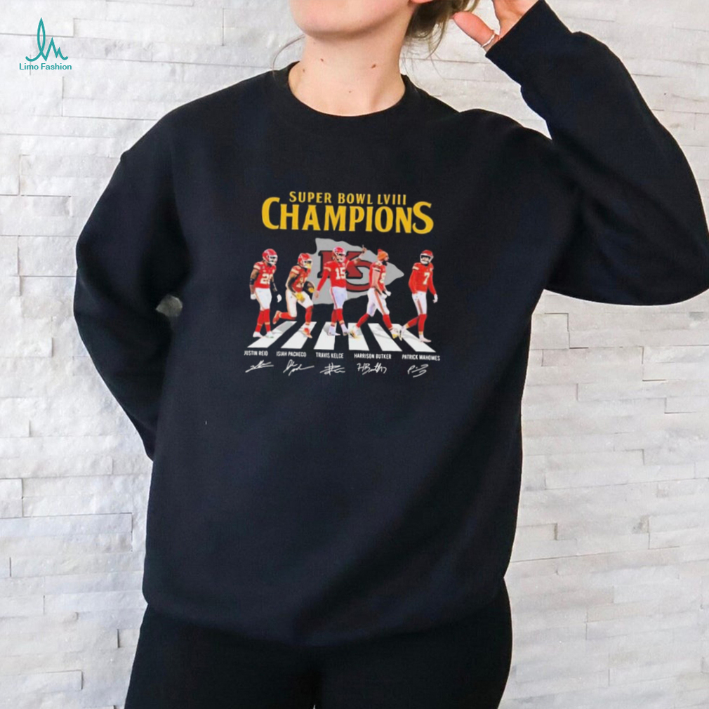 KC Chiefs Super Bowl LVIII Champions Reid Pacheco Kelce Butker and Mahomes abbey road signatures shirt KC Chiefs Super Bowl LVIII Champions Reid Pacheco Kelce Butker and Mahomes abbey road signatures shirt