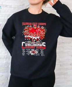 Kansas City Chiefs 2023 American football Conference Champions signatures player celebrate victory firework logo shirt