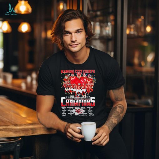 Kansas City Chiefs 2023 American football Conference Champions signatures player celebrate victory firework logo shirt