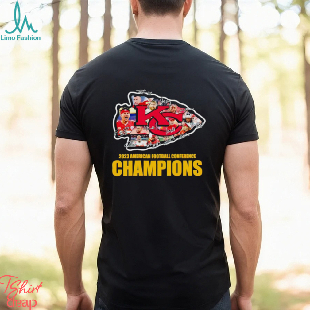 Kansas City Chiefs big logo 2023 American Football Conference Champions signatures shirt Kansas City Chiefs big logo 2023 American Football Conference Champions signatures shirt