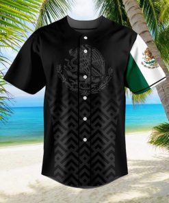 Mexico Coat Of Arms And Flag Black Pattern Baseball Jersey Shirt Gift For Men And Women