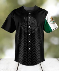 Mexico Coat Of Arms And Flag Black Pattern Baseball Jersey Shirt Gift For Men And Women