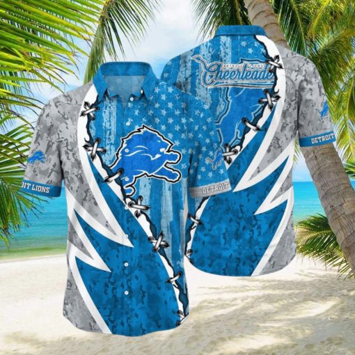 NFL Detroit Lions Hawaiian Shirt 3D Printed Graphic American Flag Print This Summer Gift For Fans