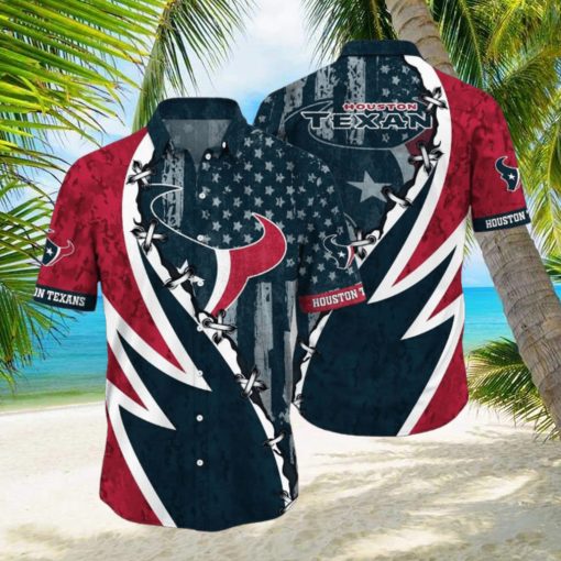 NFL Houston Texans Hawaiian Shirt 3D Printed Graphic American Flag Print This Summer Gift For Fans