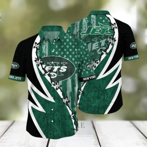 NFL New York Jets Hawaiian Shirt 3D Printed Graphic American Flag Print This Summer Gift For Fans