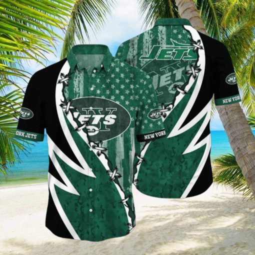 NFL New York Jets Hawaiian Shirt 3D Printed Graphic American Flag Print This Summer Gift For Fans