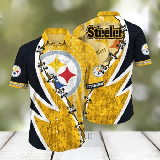 NFL Pittsburgh Steelers Hawaiian Shirt 3D Printed Graphic American Flag Print This Summer Gift For Fans