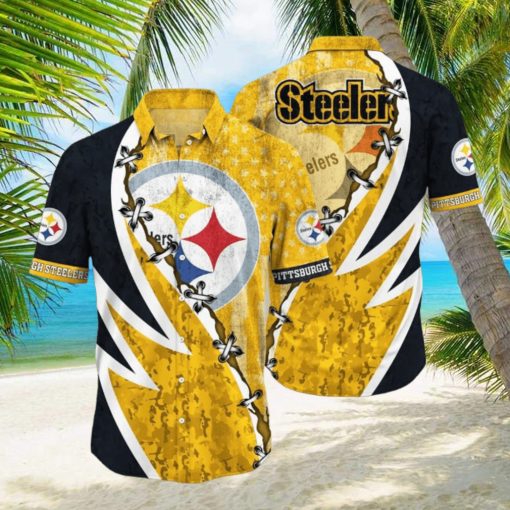 NFL Pittsburgh Steelers Hawaiian Shirt 3D Printed Graphic American Flag Print This Summer Gift For Fans