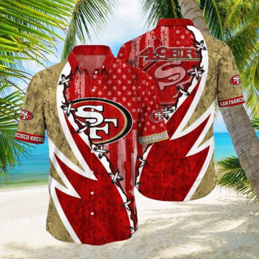 NFL San Francisco 49ers Hawaiian Shirt 3D Printed Graphic American Flag Print This Summer Gift For Fans