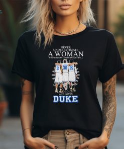 Never Underestimate a Woman who understands Basketball and loves Duke 2024 Signatures Shirt