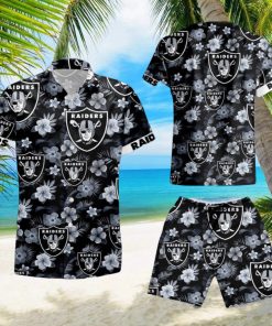 Oakland Raiders Tropical Flower Hawaiian Shirt And Short