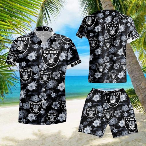 Oakland Raiders Tropical Flower Hawaiian Shirt And Short