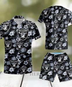 Oakland Raiders Tropical Flower Hawaiian Shirt And Short