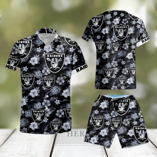 Oakland Raiders Tropical Flower Hawaiian Shirt And Short