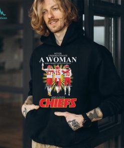 Official Kansas City Chiefs Never Underestimate A Woman Who Understands Football And Loves Kelce Mahomes And Pacheco Signatures Shirt