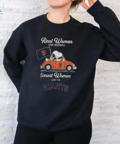 Official Peanuts Snoopy And Woodstock On Car Real Women Love Baseball Smart Women Love The SF Giants T Shirt