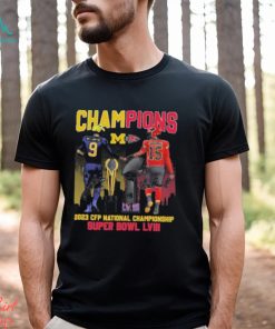 Official champions 2023 CFP National Championship & Super Bowl LVIII Kansas City Chiefs Michigan Wolverines Signature T Shirt