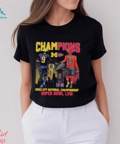 Official champions 2023 CFP National Championship & Super Bowl LVIII Kansas City Chiefs Michigan Wolverines Signature T Shirt