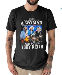 Official never Underestimate A Woman Who Listen To Country Music And Loves Toby Keith 1961 2024 Signature Shirt