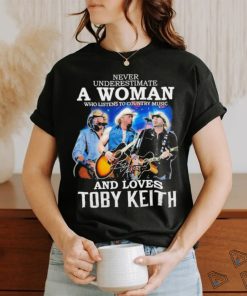 Official never Underestimate A Woman Who Listen To Country Music And Loves Toby Keith 1961 2024 Signature Shirt