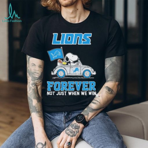 Peanuts Snoopy And Woodstock On Car Detroit Lions Forever Not Just When We Win Shirt