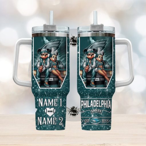 Philadelphia Eagles NFL Mickey And Minnie Couple 40oz Stanley Tumbler Custom Name