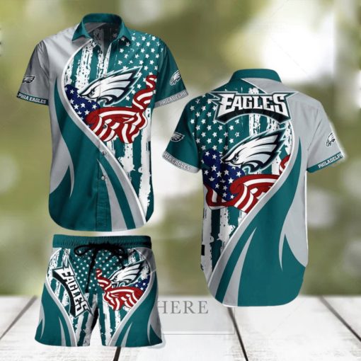 Philadelphia Eagles NFL Vintage US Flag Graphic Trends Hawaiian Shirt And Short For Men Women Gift Summer Beach Team Holiday