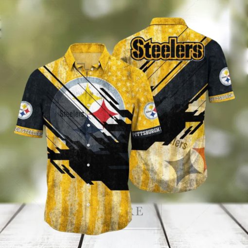 Pittsburgh Steelers NFL Football Hawaiian Shirt 3D Printed Short American Flag Print This Summer Gift For Fans