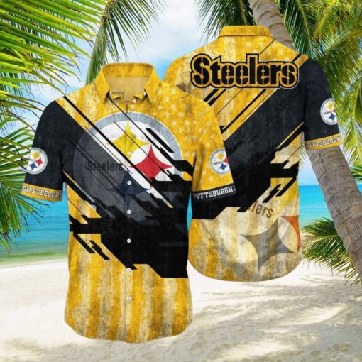 Pittsburgh Steelers NFL Football Hawaiian Shirt 3D Printed Short American Flag Print This Summer Gift For Fans