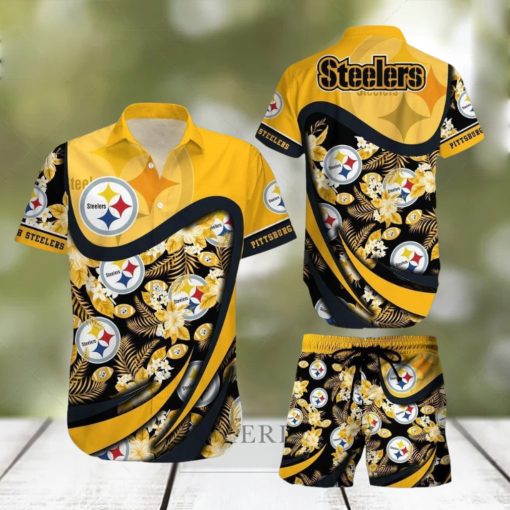 Pittsburgh Steelers NFL SAS Tropical Pattern Exotic Summer Beach Team Hawaiian Shirt And Short For Mem Women Gift