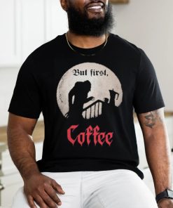 Qwertee Shop But First, Coffee Shirt