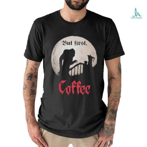 Qwertee Shop But First, Coffee Shirt